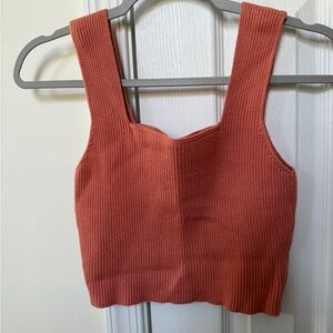 Ribbed Square-Neck Crop Tank Top - salmon